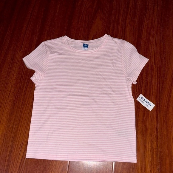 NWT old navy striped pink white crop top t-shirt short sleeve kid XL women S-XS - Picture 2 of 7